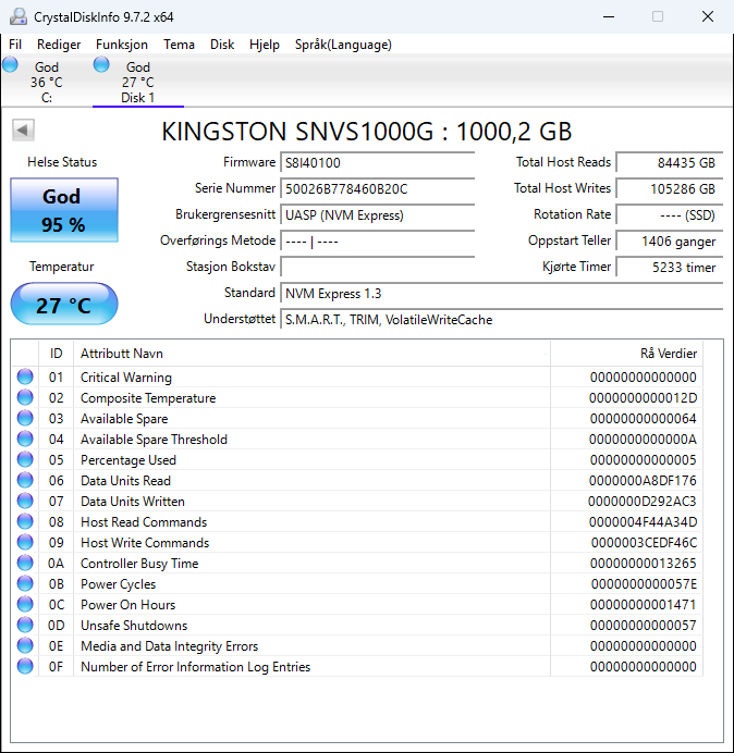 SNVS/1000G Kingston NV1 1TB TLC PCIe 3.0 x4 NVMe M.2 2280 SSD