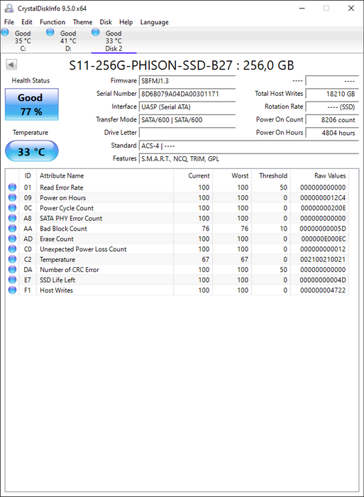 S11-256G-PHISON-SSD-B27 Phison 256GB SATA 6Gbps M.2 2280 SSD