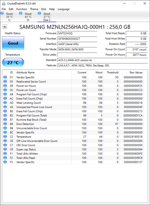 MZNLN256HAJQ-000H1 Samsung PM871b 256GB TLC SATA 6Gbps M.2 2280 SSD