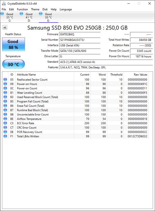 MZ7LN250 Samsung 850 EVO Series 250GB TLC SATA 6Gbps (AES-256 / TCG Opal 2.0) 2.5" SSD