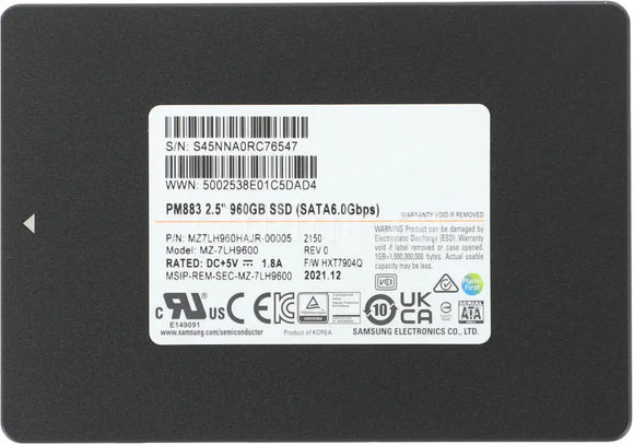 MZ7LH960HAJR-00005 Samsung PM883 Series 960GB TLC SATA 6Gbps (AES-256 / PLP) 2.5