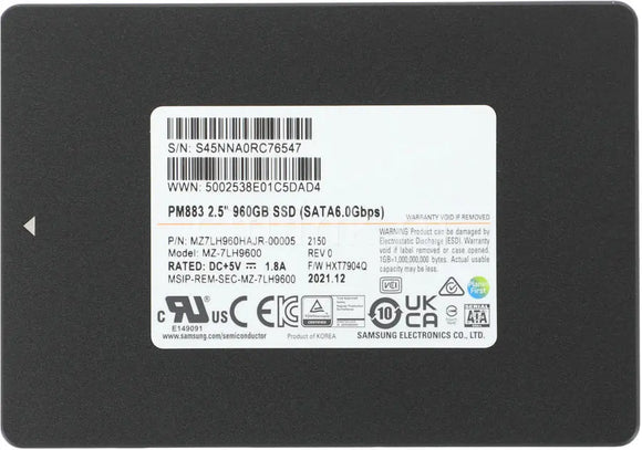 MZ7LH960HAJR-00005 Samsung PM883 Series 960GB TLC SATA 6Gbps (AES-256 / PLP) 2.5