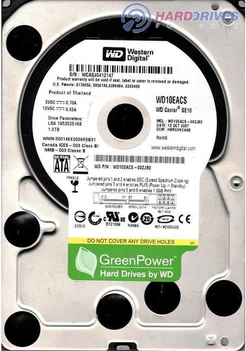 WD10EACS-00ZJB0 Western Digital Caviar Green 1TB 7200RPM SATA 3Gbps 16MB Cache 3.5" HDD