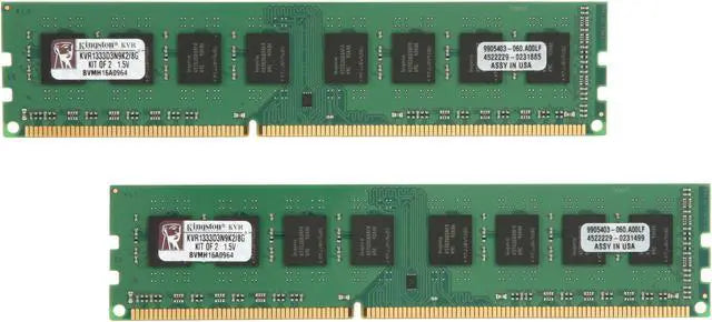 KVR1333D3N9K2/8G Kingston 8GB Kit (2 X 4GB) PC3-10600 DDR3-1333MHz non-ECC Unbuffered CL9 240-Pin