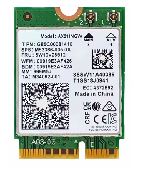 AX211NGW Tri Band 2.4G/5G/6Ghz WI-FI 6E Wireless Wifi Card Network Adapter BT 5.3