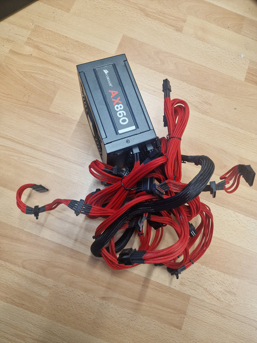Corsair AX860, 860W PSU m/Røde kabler/Svart 24pin