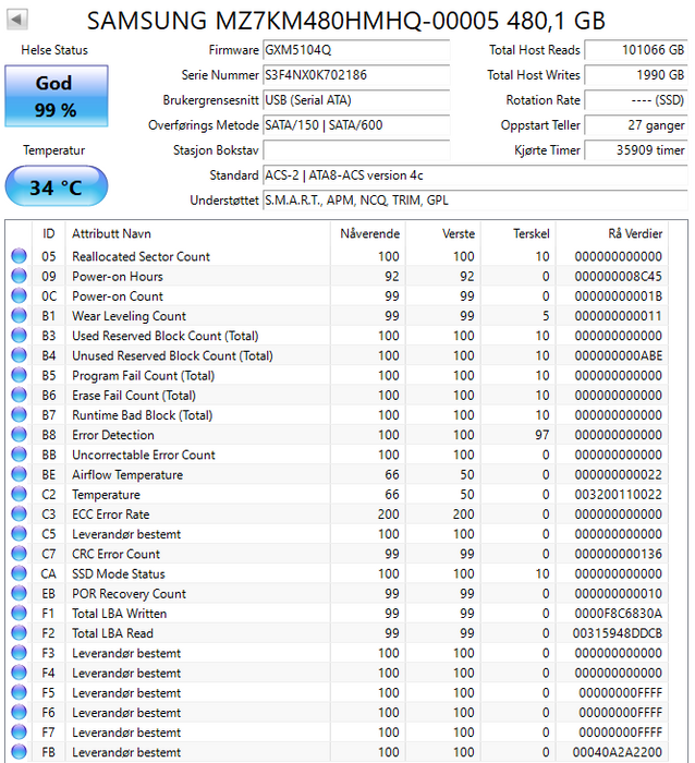 MZ7KM480HMHQ-00005 Samsung SM863a Series 480GB MLC SATA 6Gbps (AES-256 / PLP) 2.5" SSD