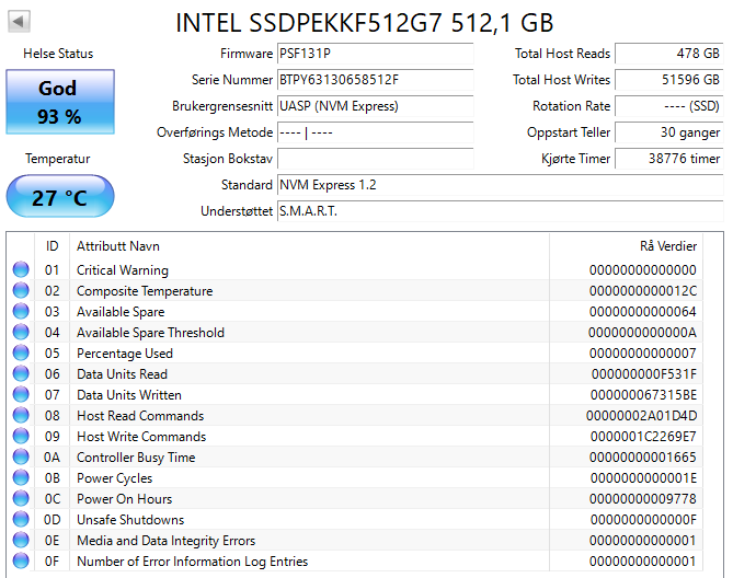 SSDPEKKF512G7 Intel Pro 6000p Series 512GB TLC PCI Express 3.0 x4 NVMe (AES-256) M.2 2280