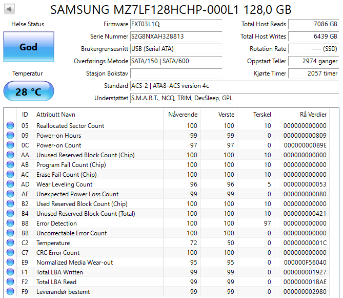 MZ7LF128HCHP-000L1 Samsung CM871 Series 128GB TLC SATA 6Gbps 2.5" SSD