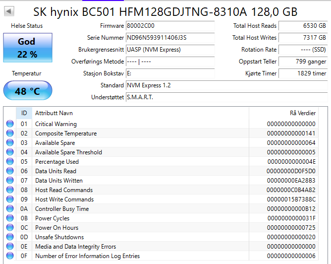 HFM128GDJTNG-8310A Hynix BC501 Series 128GB TLC PCI Express 3.0 NVMe M.2 2280