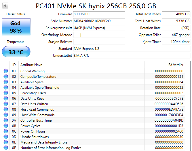 HFS256GD9TNG-62A0A Hynix PC401 256GB TLC PCIe 3.0 x4 NVMe M.2 2280 SSD