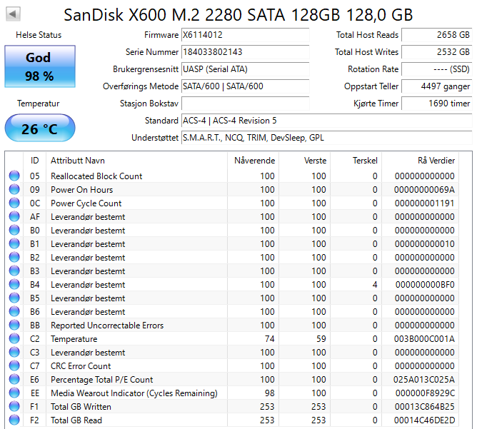 SD9SN8W-128G-1012 SanDisk X600 128GB TLC SATA 6Gbps M.2 2280