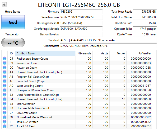 LGT-256M6G Lite-On 256GB M.2 2280 SATA