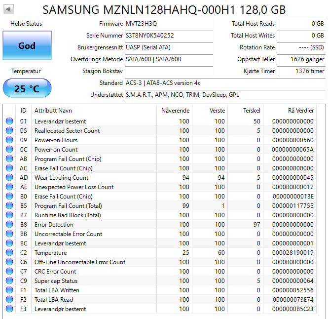 MZNLN128HAHQ-000H1 Samsung PM871b Series 128GB TLC SATA 6Gbps M.2 2280