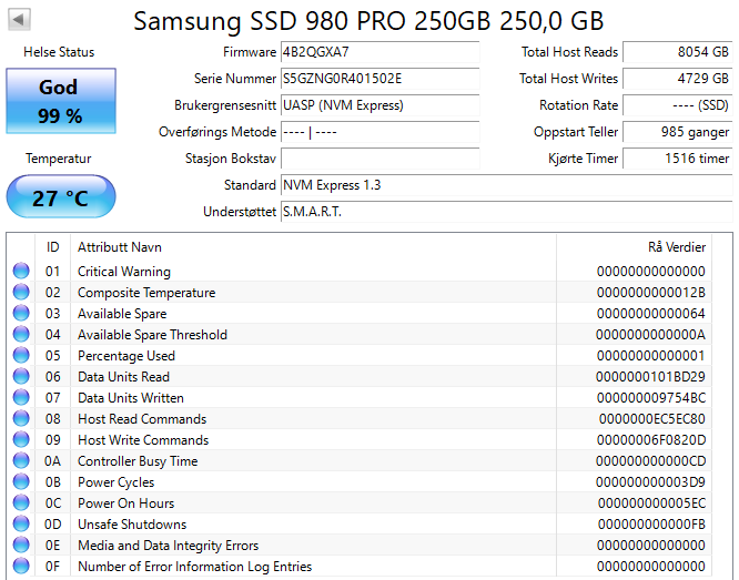 MZ-V8P250 Samsung 980 PRO Series 250GB TLC PCI Express 4.0 x4 NVMe (AES-256 / TCG Opal 2.0) M.2 2280