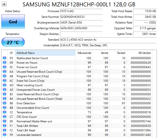 MZNLF128HCHP-000L1 Samsung CM871 Series 128GB TLC SATA 6Gbps M.2 2280