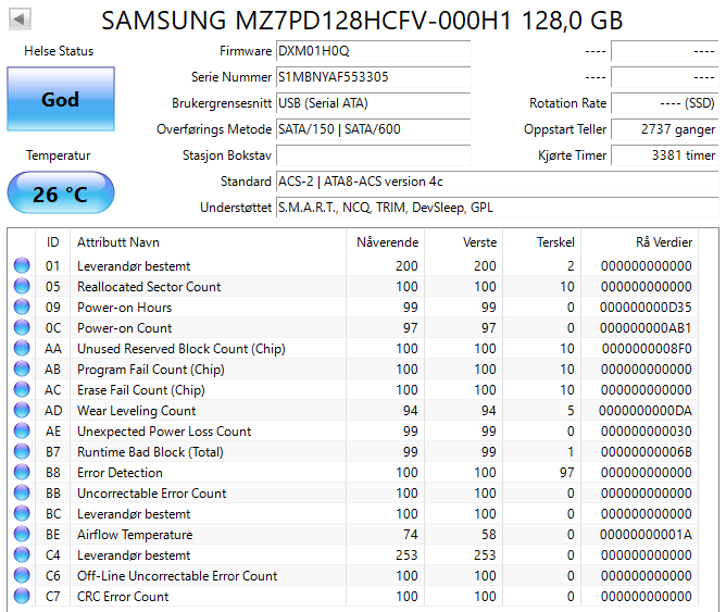 MZ7PD128HCFV-000H1 Samsung SM841n Series 128GB MLC SATA 6Gbps (AES-256 FDE) 2.5" SSD