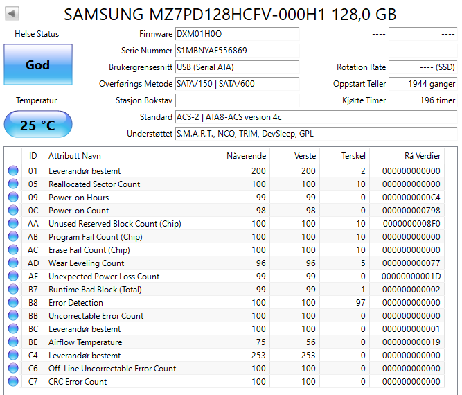 MZ7PD128HCFV-000H1 Samsung SM841n Series 128GB MLC SATA 6Gbps (AES-256 FDE) 2.5" SSD