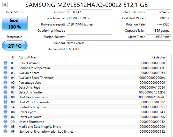 MZVLB512HAJQ-000L2 Samsung PM981 Series 512GB TLC PCIe 3.0 x4 NVMe M.2 2280 SSD