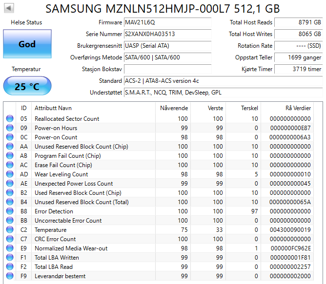 MZNLN512HMJP-000L7 Samsung PM871a Series 512GB TLC SATA 6Gbps M.2 2280