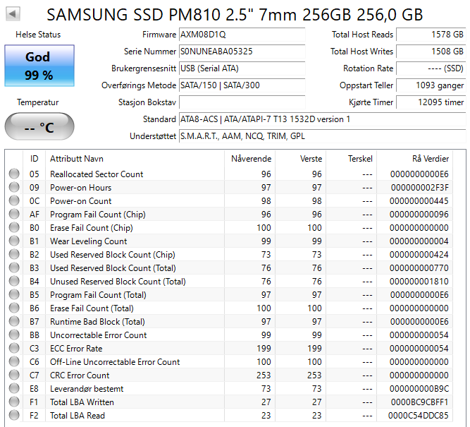 MZ7PA256HMDR-010D1 Samsung PM810 Series 256GB MLC SATA 3Gbps 2.5" SSD