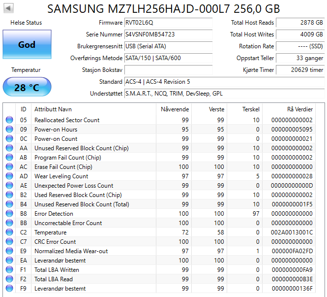 MZ7LH256HAJD-000L7 Samsung PM881 256GB SATA 6Gbps 2.5" SSD