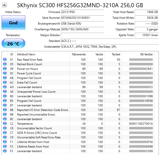 HFS256G32MND-3210A Hynix 256GB MLC SATA 6Gbps 2.5" SSD