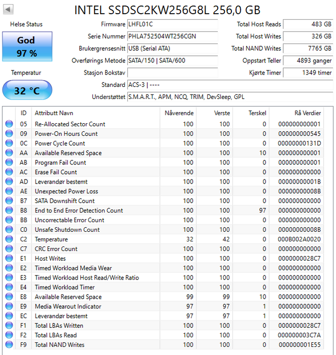 SSDSC2KW256G8L Intel 545s Series 256GB TLC SATA 6Gbps (AES-256) 2.5" SSD