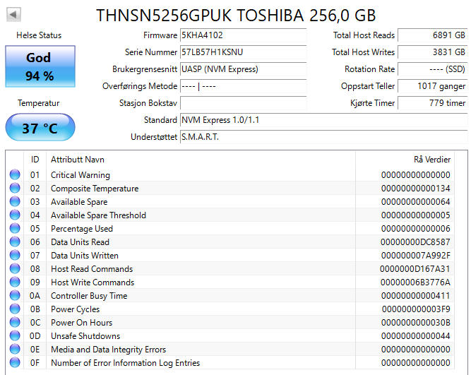THNSN5256GPUK Toshiba XG4 Series 256GB TLC PCI Express 3.0 x4 NVMe M.2 2280