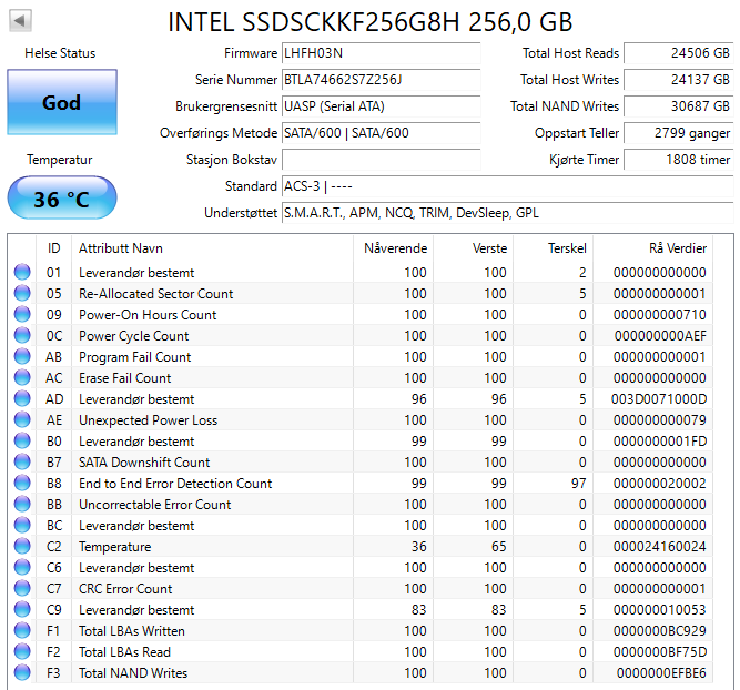 SSDSCKKF256G8H Intel 256GB TLC SATA 6Gbps M.2 2280