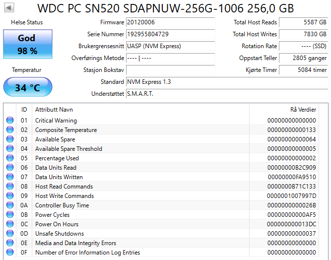 SDAPNUW-256G-1006 Western Digital PC SN520 Series 256GB TLC PCI Express 3.0 x2 NVMe M.2 2280 SSD