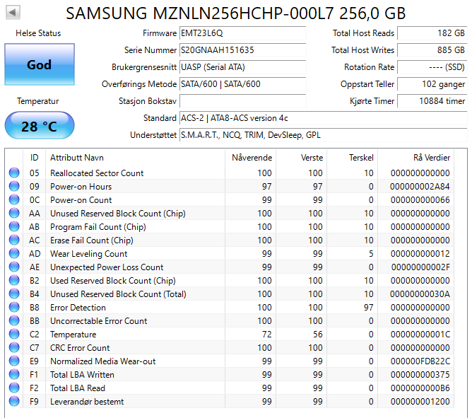 MZNLN256HCHP-000L7 Samsung PM871 Series 256GB TLC SATA 6Gbps Mainstream Endurance (AES-256 / SED) M.2 2280