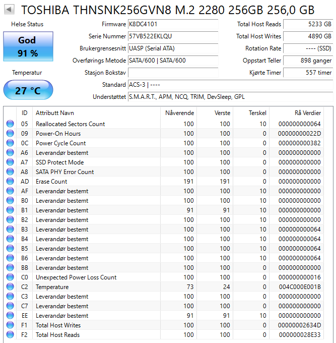 THNSNK256GVN8 Toshiba SG5 Series 256GB TLC SATA 6Gbps M.2 2280