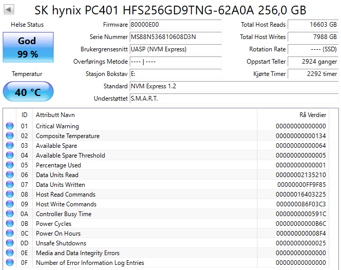 HFS256GD9TNG-62A0A Hynix PC401 256GB TLC PCI Express 3.0 x4 NVMe M.2 2280