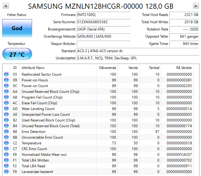 MZNLN128HCGR-00000 Samsung PM871 Series 128GB TLC SATA 6Gbps Mainstream Endurance (AES-256) M.2 2280