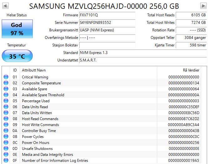 MZVLQ256HAJD-00000 Samsung PM991 256GB PCIe Gen3 x4 M.2 2280