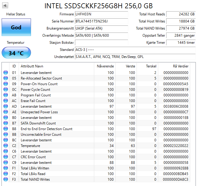 SSDSCKKF256G8H Intel 256GB TLC SATA 6Gbps M.2 2280