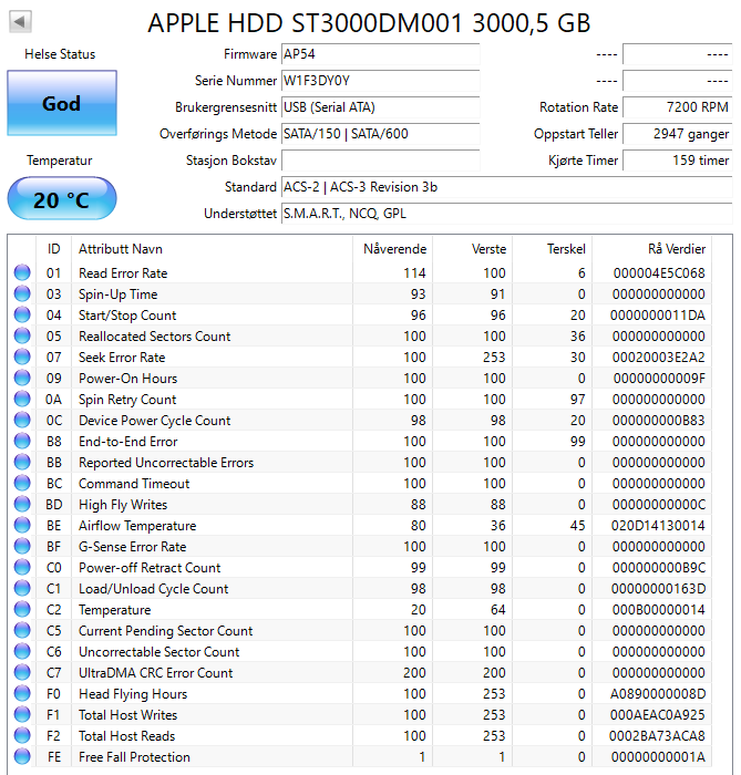 ST3000DM001 Seagate Barracuda Apple 3TB 7200RPM SATA 6Gbps 64MB Cache 3.5" HDD
