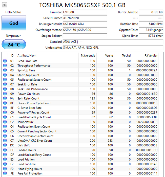 MK5065GSXF Toshiba 500GB 5400RPM SATA 3Gbps 8MB Cache 2.5" HDD
