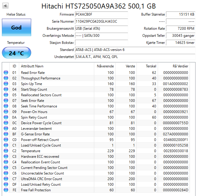 HTS725050A9A362 HGST Hitachi Travelstar 7K500 500GB 7200RPM SATA 3Gbps 16MB Cache 2.5" HDD