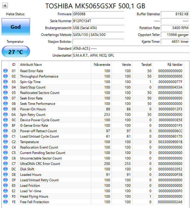 MK5065GSXF Toshiba 500GB 5400RPM SATA 3Gbps 8MB Cache 2.5" HDD