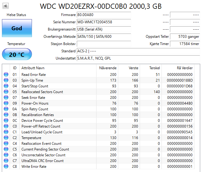 WD20EZRX-00DC0B0 Western Digital Green 2TB 5400RPM SATA 6Gbps 64MB Cache 3.5" HDD