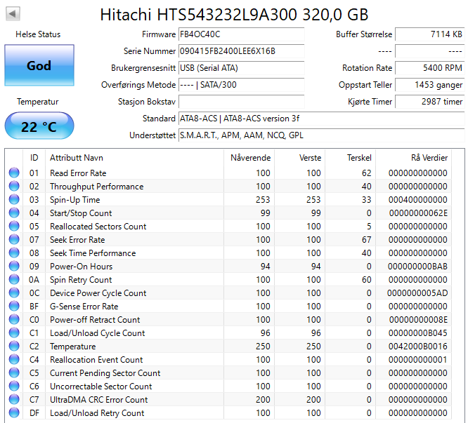 HTS543232L9A300 Hitachi Travelstar 5K320 320GB 5400RPM SATA 3Gbps 8MB Cache 2.5" HDD