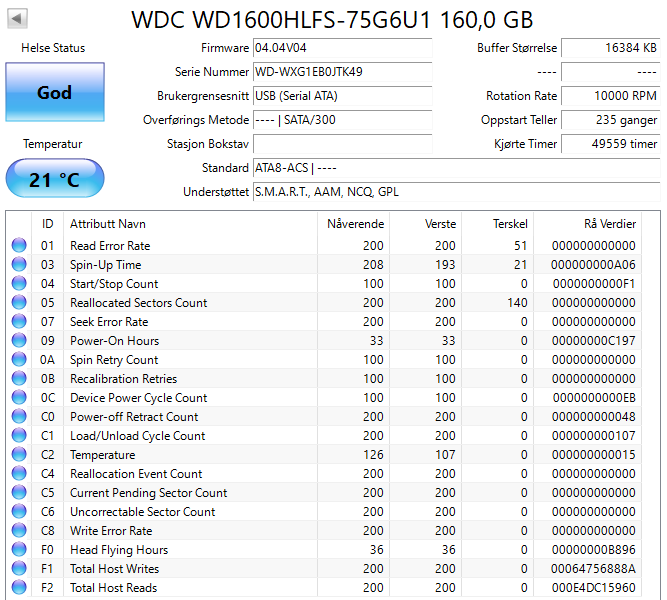 WD1600HLFS-75G6U1 Western Digital VelociRaptor 160GB 10000RPM SATA 3Gbps 16MB Cache 3.5" HDD