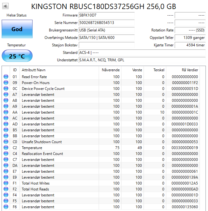 RBUSC180DS37256GH KINGSTON 256GB 2.5" SSD
