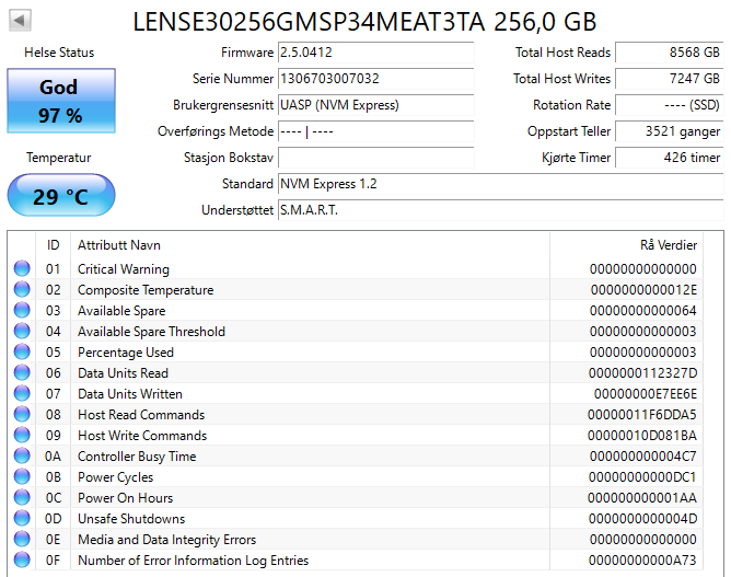Lenovo LENSE30256GMSP34MEAT3TA 256GB M.2 NVMe SSD