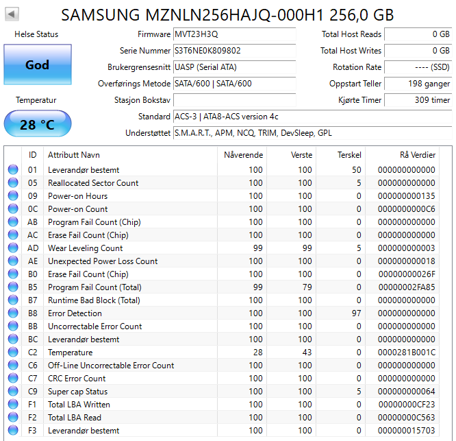 MZNLN256HAJQ-000H1 Samsung PM871b Series 256GB TLC SATA 6Gbps M.2 2280