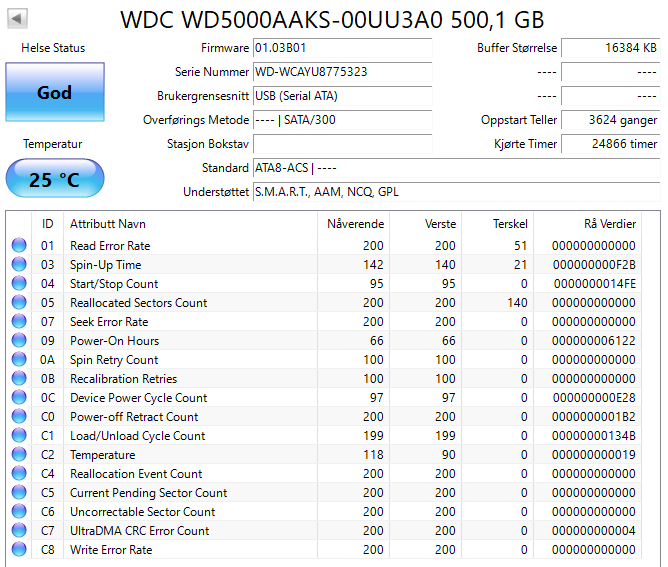 WD5000AAKS-00UU3A0 Western Digital Caviar Blue 500GB 7200RPM SATA 3Gbps 16MB Cache 3.5" HDD