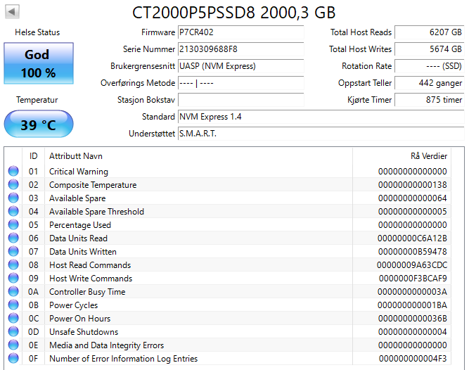 CT2000P5PSSD8 Crucial P5 Plus 2TB TLC PCI Express 4.0 x4 NVMe (AES-256 / TCG Opal 2.0) M.2 2280