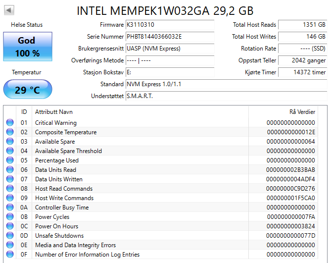 MEMPEK1W032GA Intel Optane Memory Series 32GB 3D Xpoint PCI Express 3.0 x2 NVMe M.2 2280
